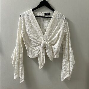 Vici Cream Flutter Sleeve Crop Blouse